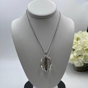 Chicos‎ Faceted Crystal Rhinestone Pendant Silver Tone Pull Chain Necklace NWT